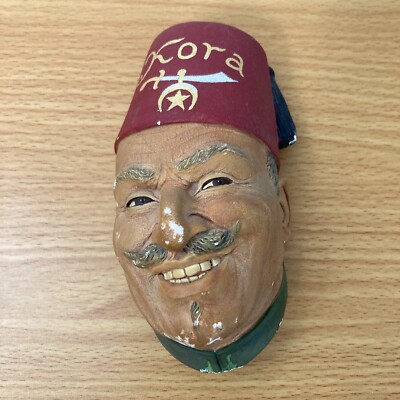 Vintage Kora Shrine Lewiston, ME Bosson Head Serbian Chalkware Wall Hanging 1966
