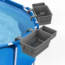 2X Poolside Storage Basket Above Ground Pool Accessories with Cup Holder & Hooks