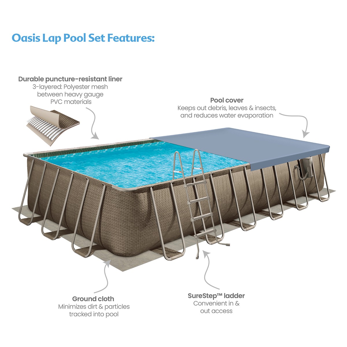 Funsicle Oasis Rectangle Outdoor Above Ground Swimming Pool