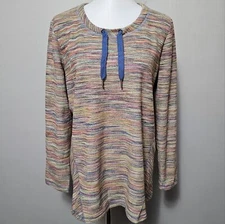 FDJ French Dressing Rainbow Variegated Crewneck Long Sleeve Top Size Large