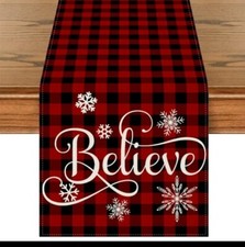 Believe Holiday Wjnter Red And Black Plaid Buffalo Print Table Runner