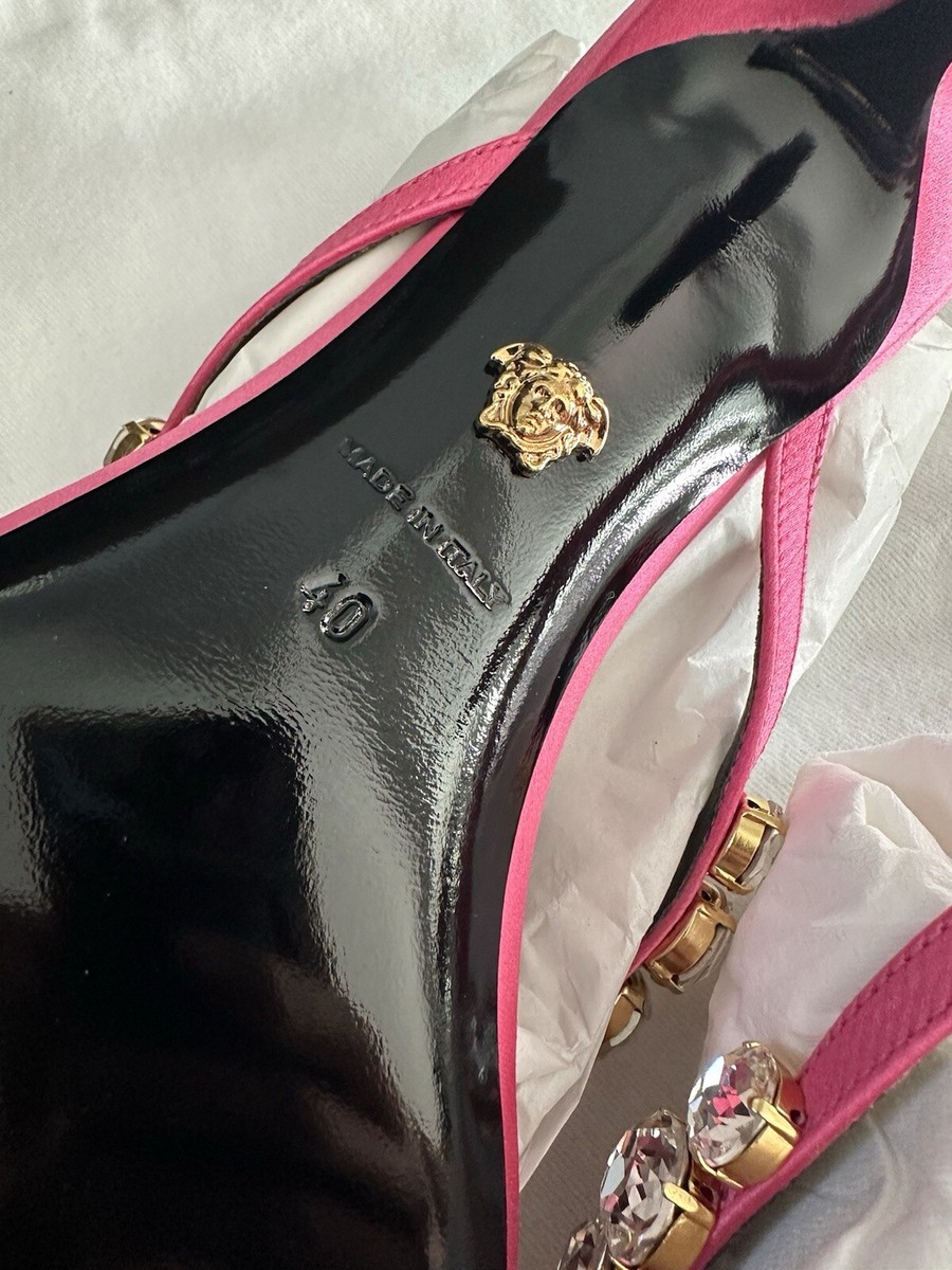 VERSACE Sandals Crystals Pink Sandal Thongs Slides Heel