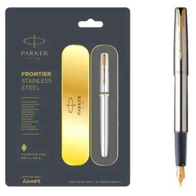 Parker Frontier Stainless Steel With Gold Trim Fountain Pen | eBay
