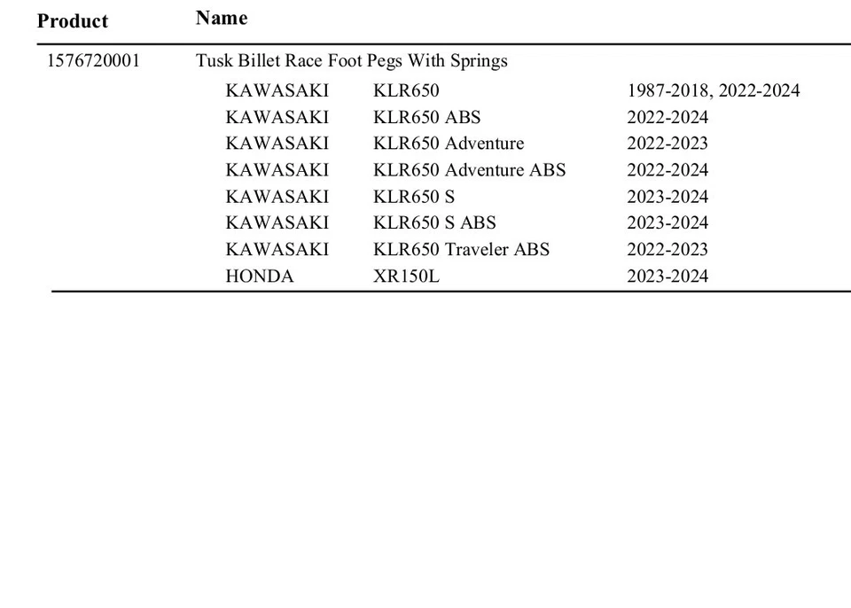 Tusk Billet Race Foot Pegs With Springs Fits Kawasaki KLR650 1987-2018 2022-2025 - Image 3 of 3
