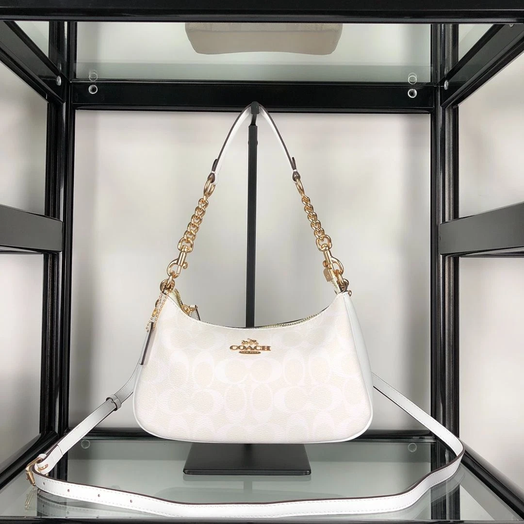 Borsa a tracolla Coach Teri 2 vie CA548 firma tela bianca donna outlet nuova
