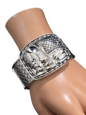 Women's Elephant Silver Plated Wide Statement Bangle Bracelet NWOT