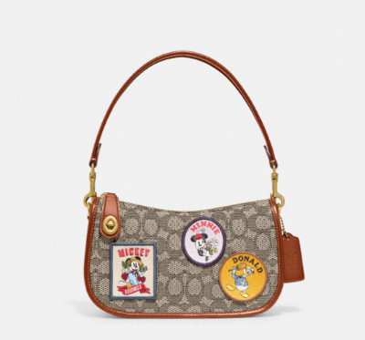 リテール品 COACH x DISNEY ☆Swinger 20 Mickey And Mushroom DISNEY COACH SWINGER20 SIGNATURE TEXTILE JACQUARD PATCH