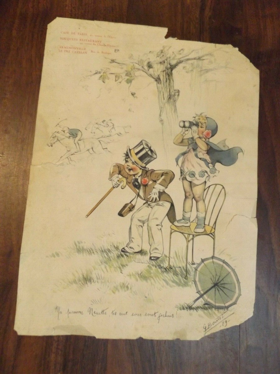 Vintage 1929 Illustration by G Bouret Painted on CAFE DE PARIS