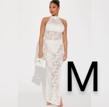 🆕Fashion Nova Ivory Angelica Metallic Maxi Dress~Size M