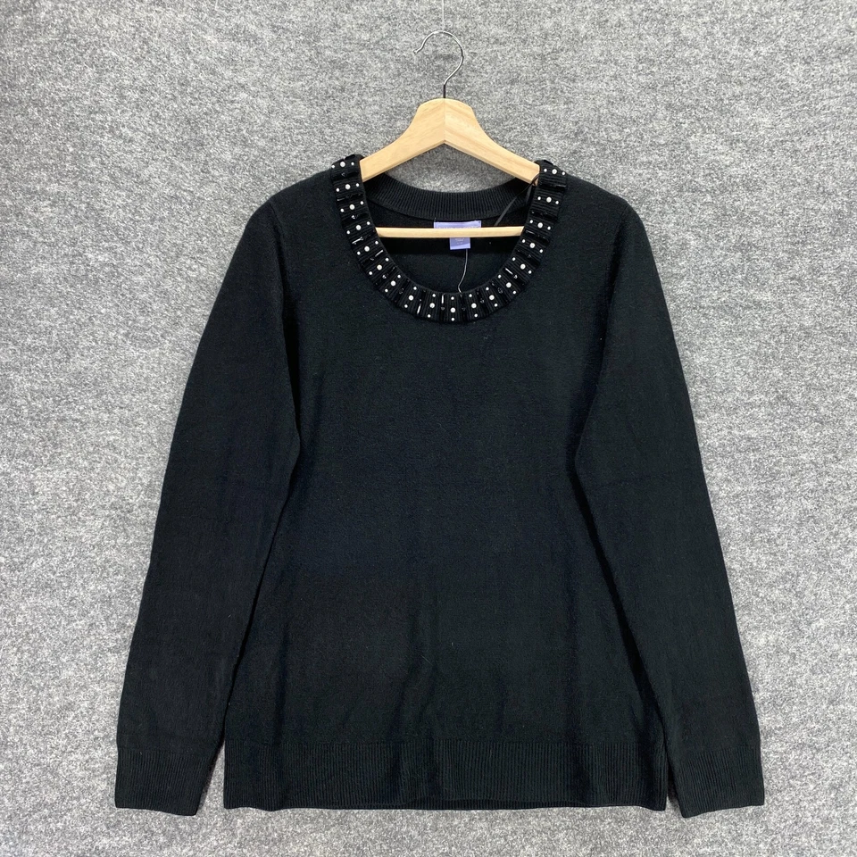 Novo Suéter Feminino Laura Scott G Grande Preto Enfeitado Gola Redonda Manga Longa - Imagem 3 de 4