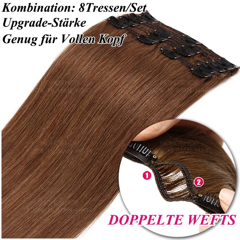 DICK 170G Doppelt Tressen Clip In Extensions 100% Echthaar Remy Haarverlängerung - Bild 4 von 4