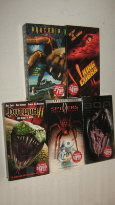 5 VHS VIDEO TAPES HORROR ARACHNIA BOA PYTHON KING COBRA SPIDERS