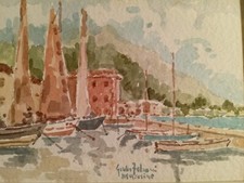 GIULIO FALZONI 1900-1979 OPERA DIPINTA AD ACQUARELLO SU CARTA FIRMATA ANNI 60