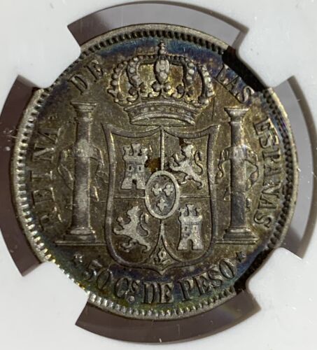 1868 PHILIPPINE 50 CENTS SILVER COIN NGC VF35 - Picture 2 of 3