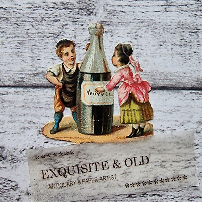 um 1900 Junge Mädchen Flasche Victorian Glanzbild Prägedruck Luxuspapier Deko