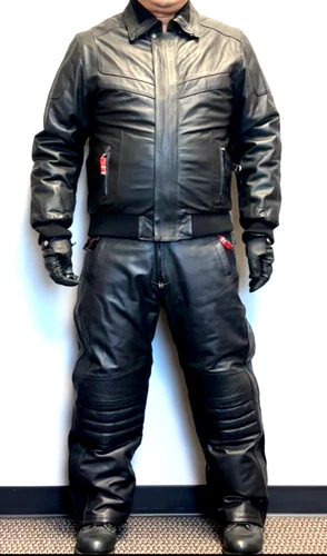 Duratrak Black Leather Snowmobile Biker Suit - Leather Jacket Leather Bib Pants