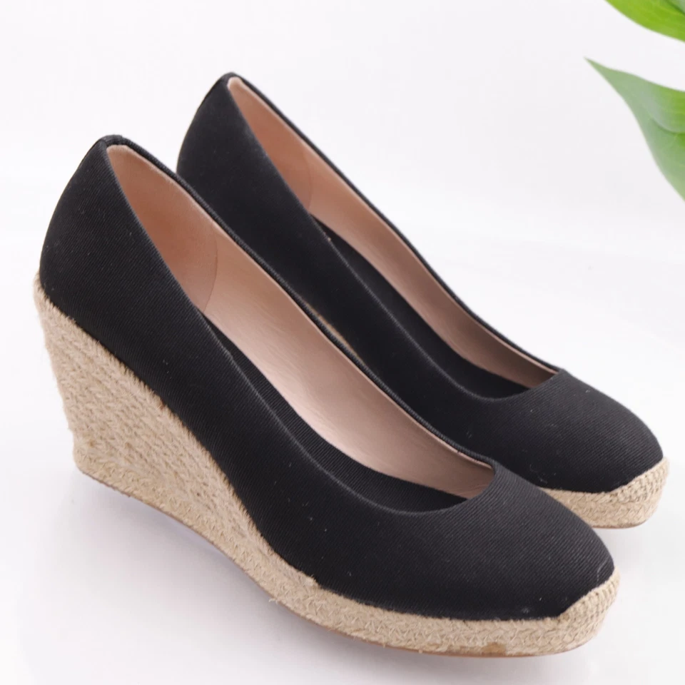 Alpargata de mujer JCrew Sevilla Pump talla 12 tacón de cuña lona negra sin cordones Foto 2 de 4