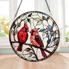 Northern Cardinals Suncatcher Glass Window Decor Bird