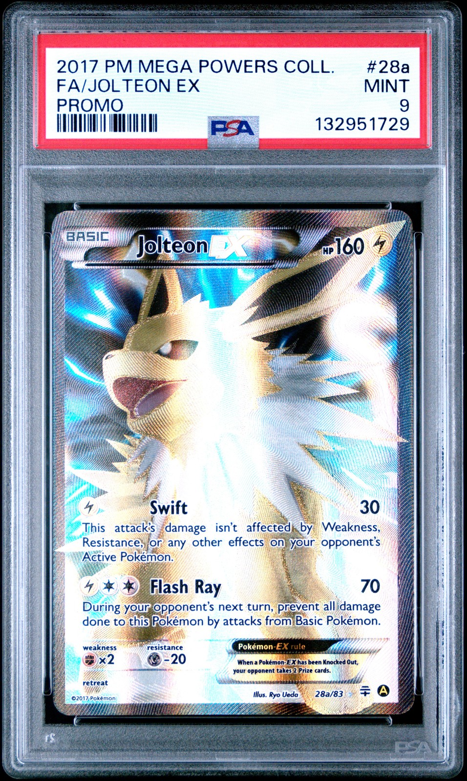 2017 POKEMON MEGA POWERS COLL PROMO #28A FULL ART/JOLTEON EX PSA 9