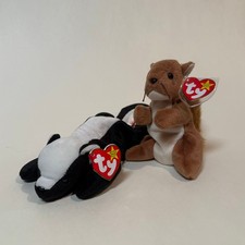 Ty Beanie Baby lot: Stinky the Skunk and Nuts the Squirrel vintage toys NOS