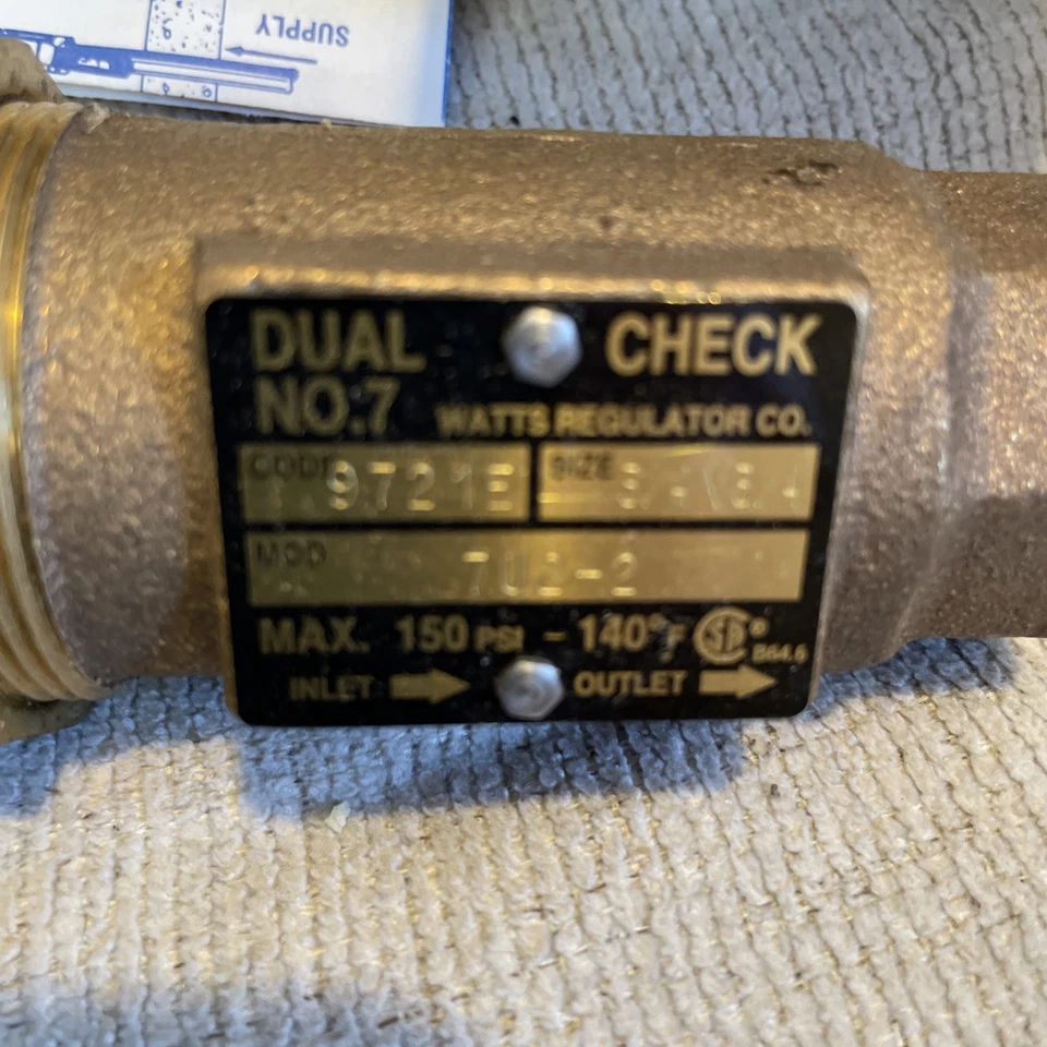 New WATTS 3/4X3/4-7U2-2 0061791 150PSI 180'F Dual Check backflow preventer - Image 2 of 4