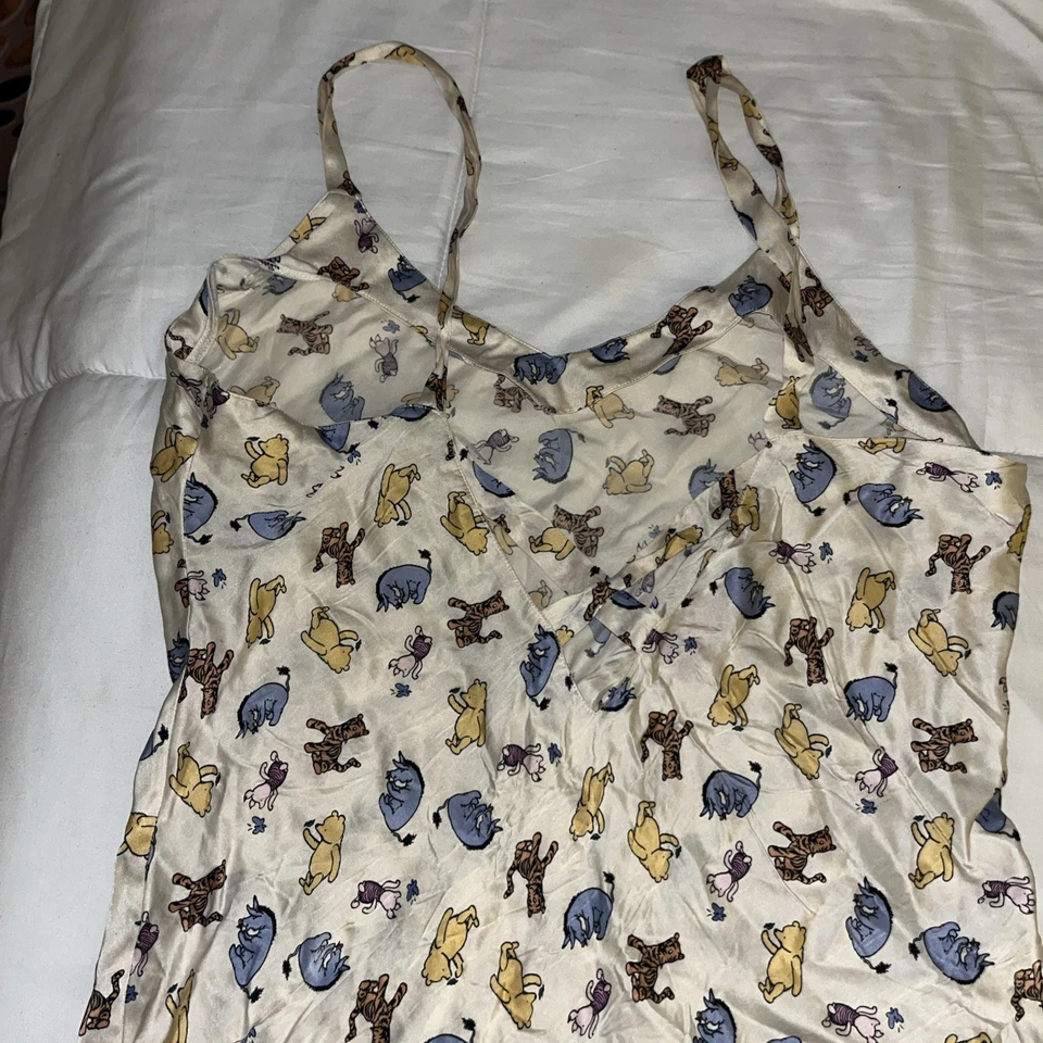 Mini Vestido Sin Mangas Vintage Años 90 Mickey Inc Disney 100% Seda Talla L Winnie The Pooh Foto 3 de 4