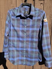 Flylow Brigitte Shirt Womens Medium Blue Snapshirt Tech Flannel Kingdom Trails
