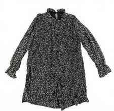 Blue Vanilla Black Ditsy Floral Smock Dress High Neck Long Sleeve Size UK 8