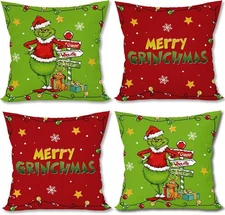 GRINCH Christmas Pillow Covers 18x18 Set of 4 Merry Christmas Xmas Winter Decora