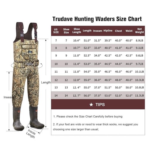 TruDave NWT Chest Waders Hunting Fishing Waterproof Neoprene Camo with Bootfoot - Picture 3 of 4