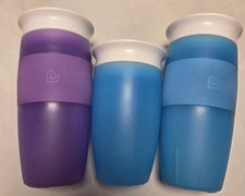 LOT of 3 Munchkin Miracle 360 Sippy Training Child Cups Blue Purple - Great Con