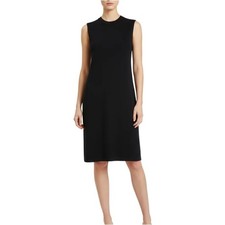 St. John Basics Dress Santana Knit Black Sheath Wool Blend Sleeveless Womens 8