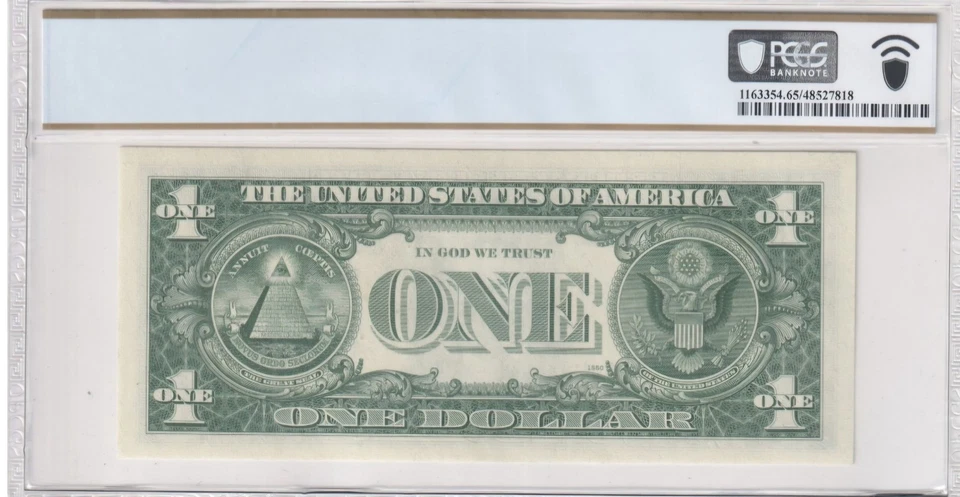 $1 1969D FRN Partial Offset Printing Error Back To Face PCGS 65 PPQ Gem UNC  - Image 2 of 4