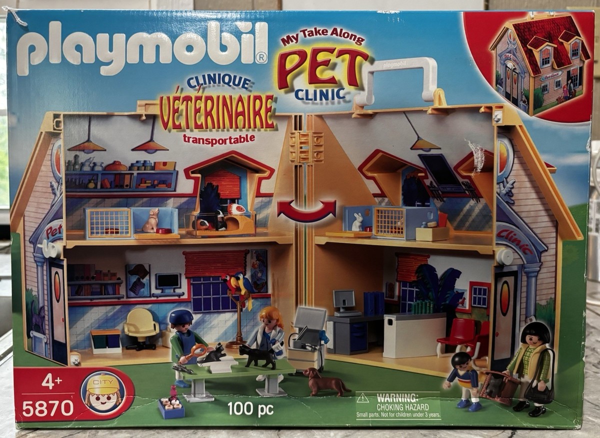 Playmobil 5870 Animal Veterinary Take Along Pet Clinic Animals NEW