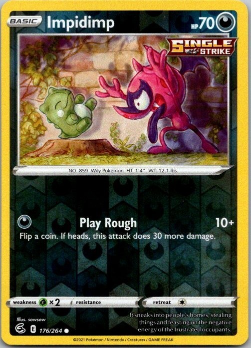 Pokemon Impidimp 176/264 Common Reverse Holo Single Strike Fusion Strike Card