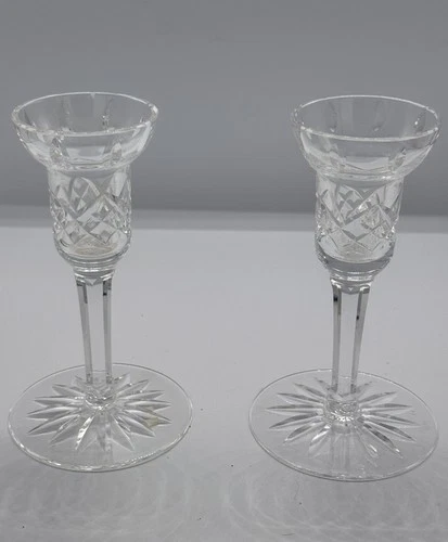 Waterford Crystal Lismore Pair Candlesticks Candle Holders 5 5/8” Vintage