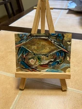 ACEO Original Mixed Media Painting Art Card ATC Lowbrow Abstract 24 Ocean Crab