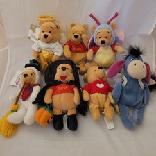 Lot Of 7 The Disney Store Winnie The Pooh Plush Beanie Eeyore Witch Snow Angel