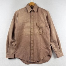 Vintage 70s Kings Road Sears Mens Small Brown Herringbone Long Sleeve Button Up