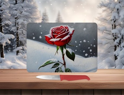 Tempered Glass Cutting Board~Winter Rose ~11 x 8~FREE shipping~ CHOICE~ gifts