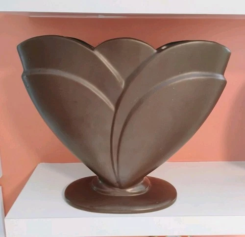 Large Vintage "Royal Haeger" Matte Brown 10" Vase Art Deco Style Ceramic