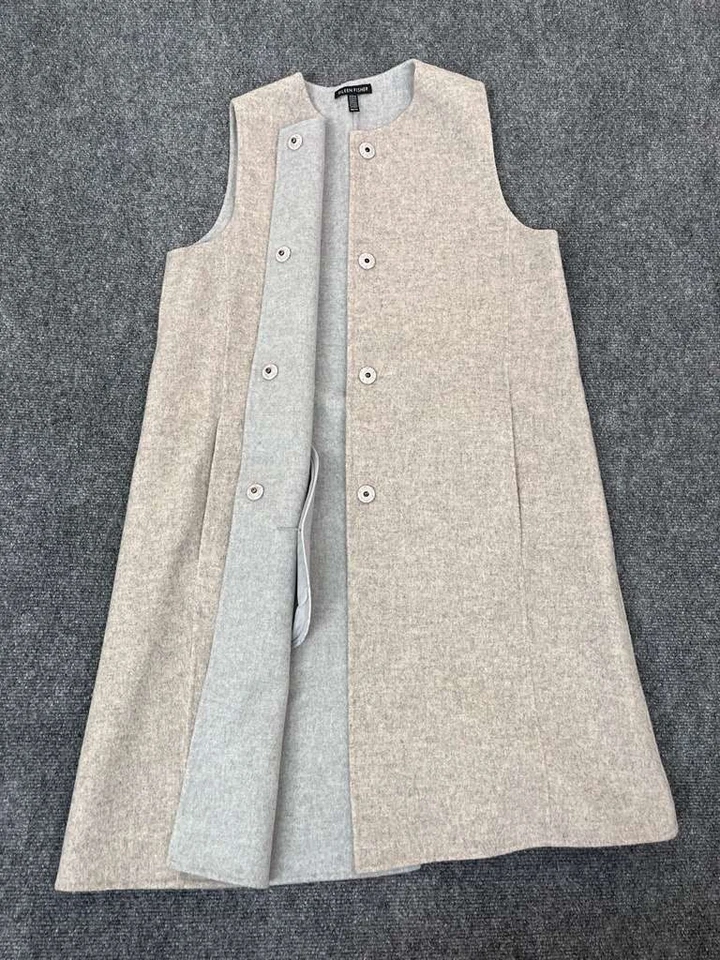 Chaleco Largo Doble Cara Lana Cepillada Eileen Fisher Mujer XS Gris Cápsula Minimalista Foto 2 de 4