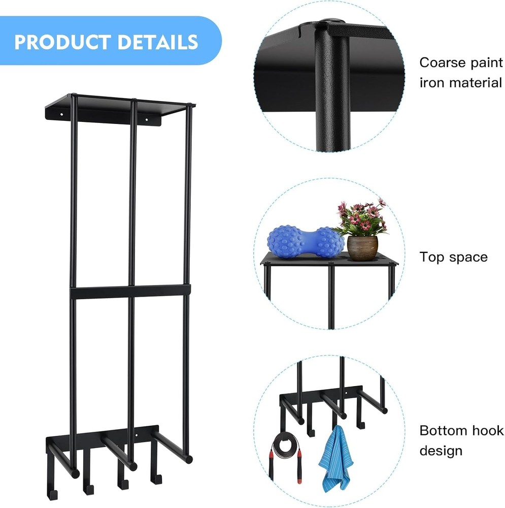 Wall Mount Yoga Mat Holder for Home Gym Accessories and Towel Storage