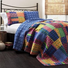 Reversible Cotton Quilt Queen Size 3 Piece Set Full/Queen Fuchsia  Navy