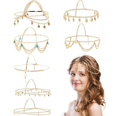 WILLBOND 8 Pieces Gold Head Chain Jewelry Halloween Boho Headband Cute Style 