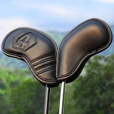 Golf Iron Covers Set 10 Pcs Magnetic Golf Iron Headcovers Classic Black PU Le...
