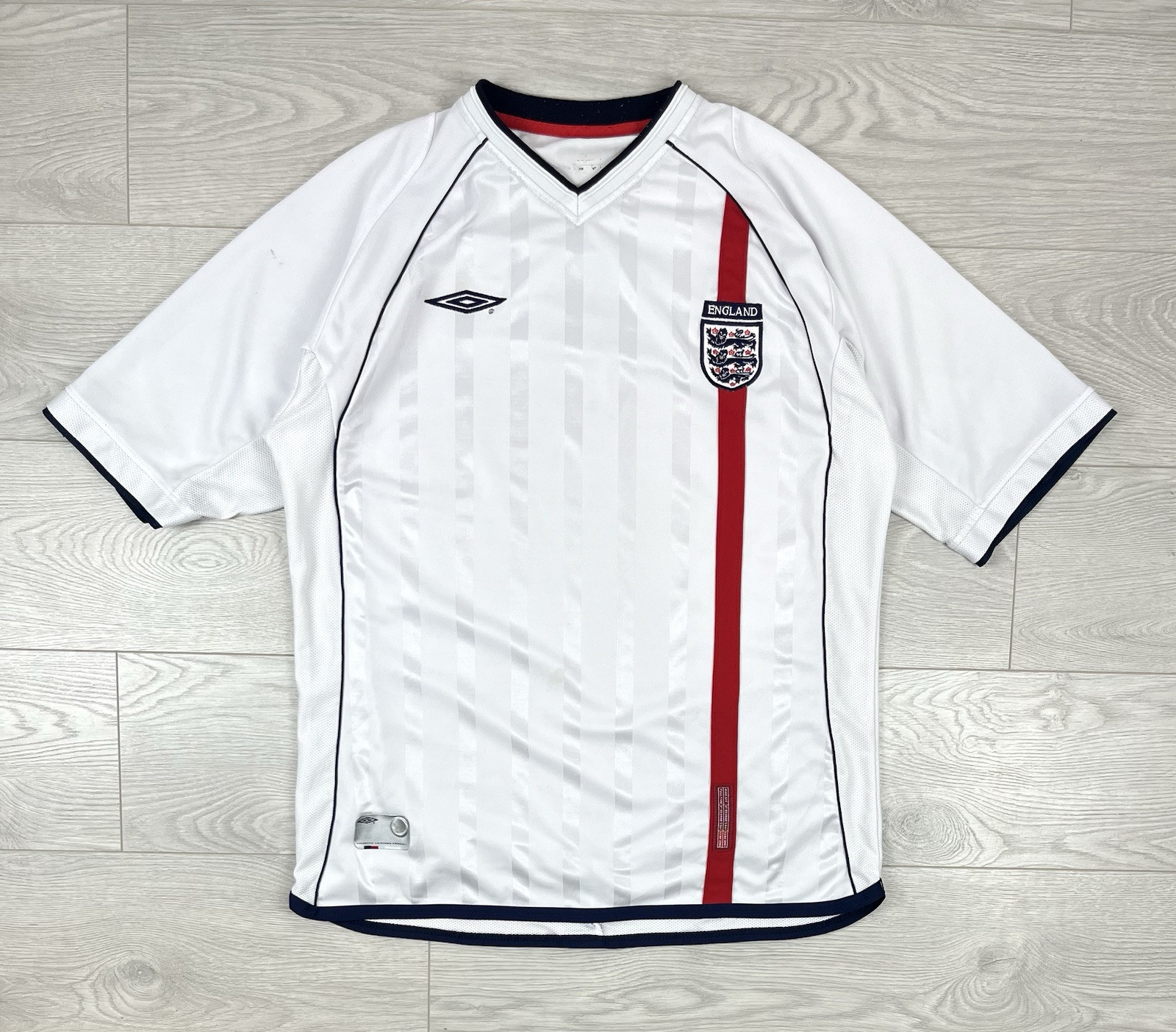 England Umbro Vintage 2001-03 White Home Kit Soccer Jersey Shirt Mens XL Size
