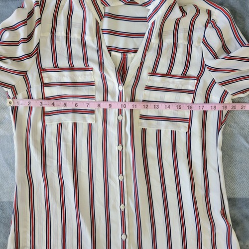 Express The Portofino Camicia Trasparente Rosso Blu Righe Donna Rotolo Tab Manica Med - Foto 8 di 9