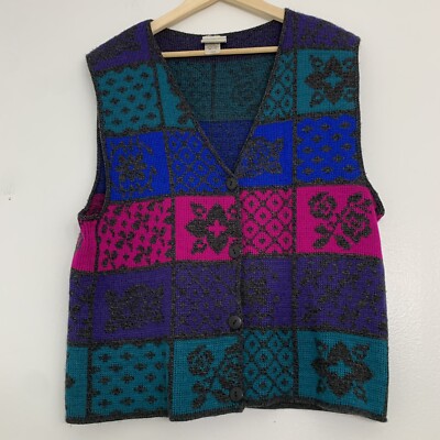 Vintage 90s Classic Elements Womens Large Floral Cottage Core Wool Sweater Vest