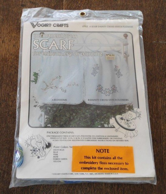 Vtg Vogart Dresser Scarf Runner Stamped Embroidery Kit 8512 Dainty